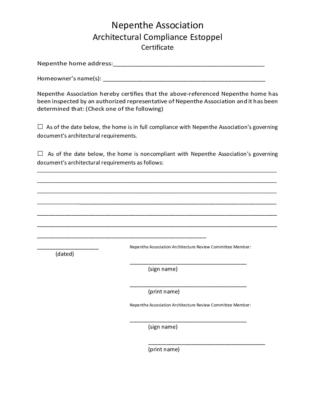 Estoppel Certificate