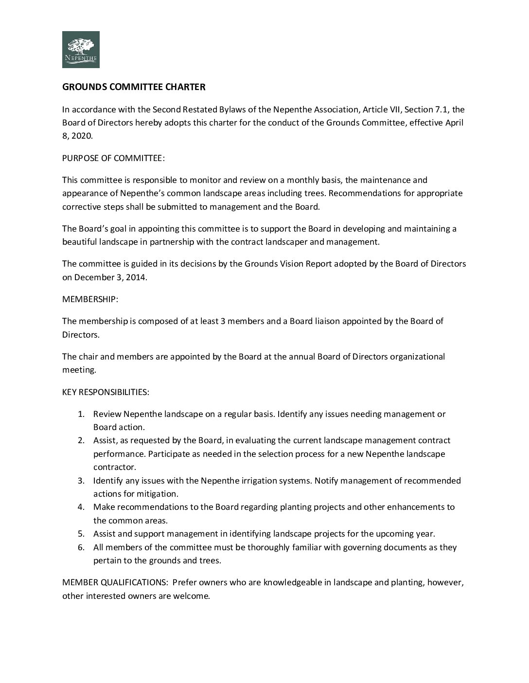 Committee Charter – Grounds Committee