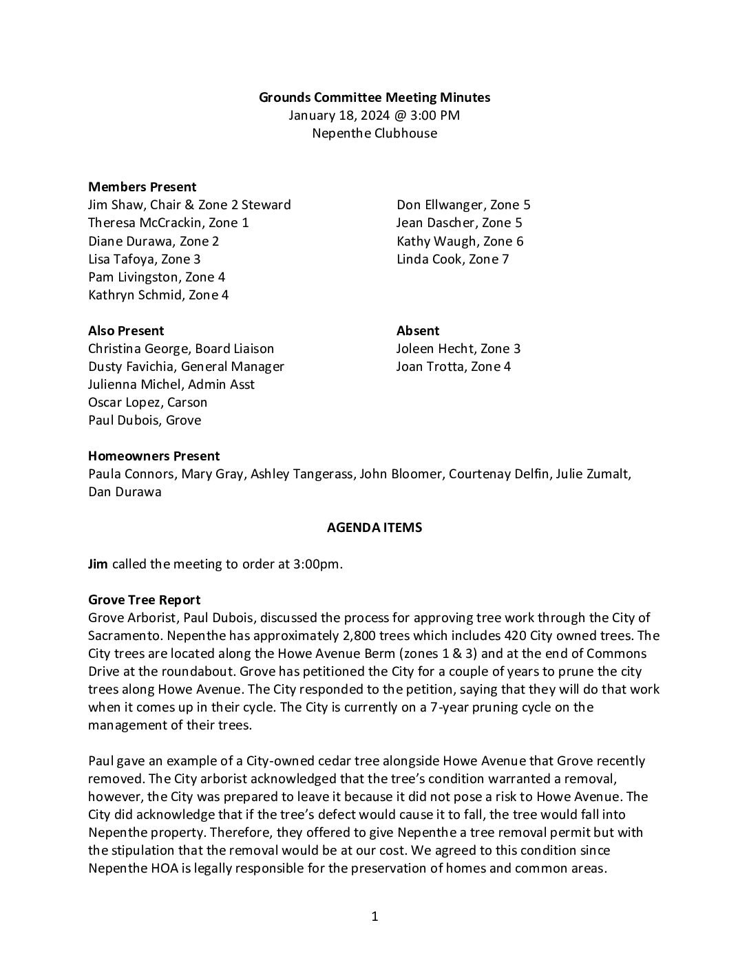 Grounds Committee Minutes – January 2024