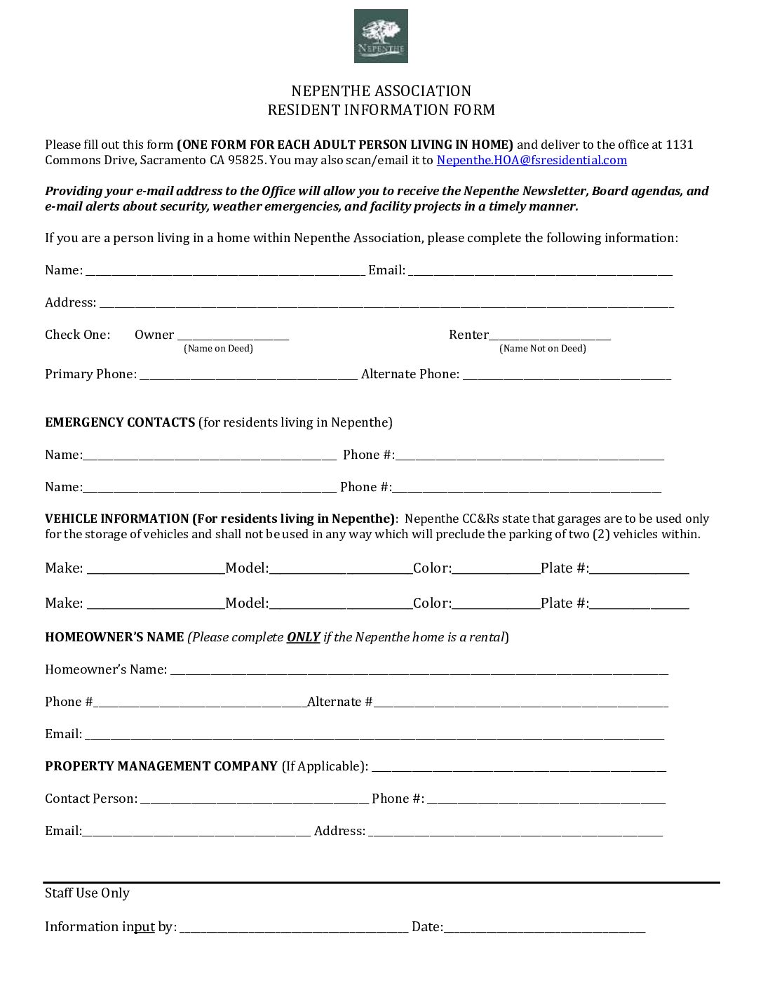 Resident Information Form