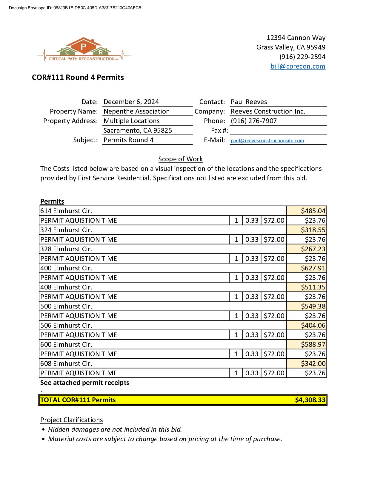 CPR – Phase 2 Change Order – #111