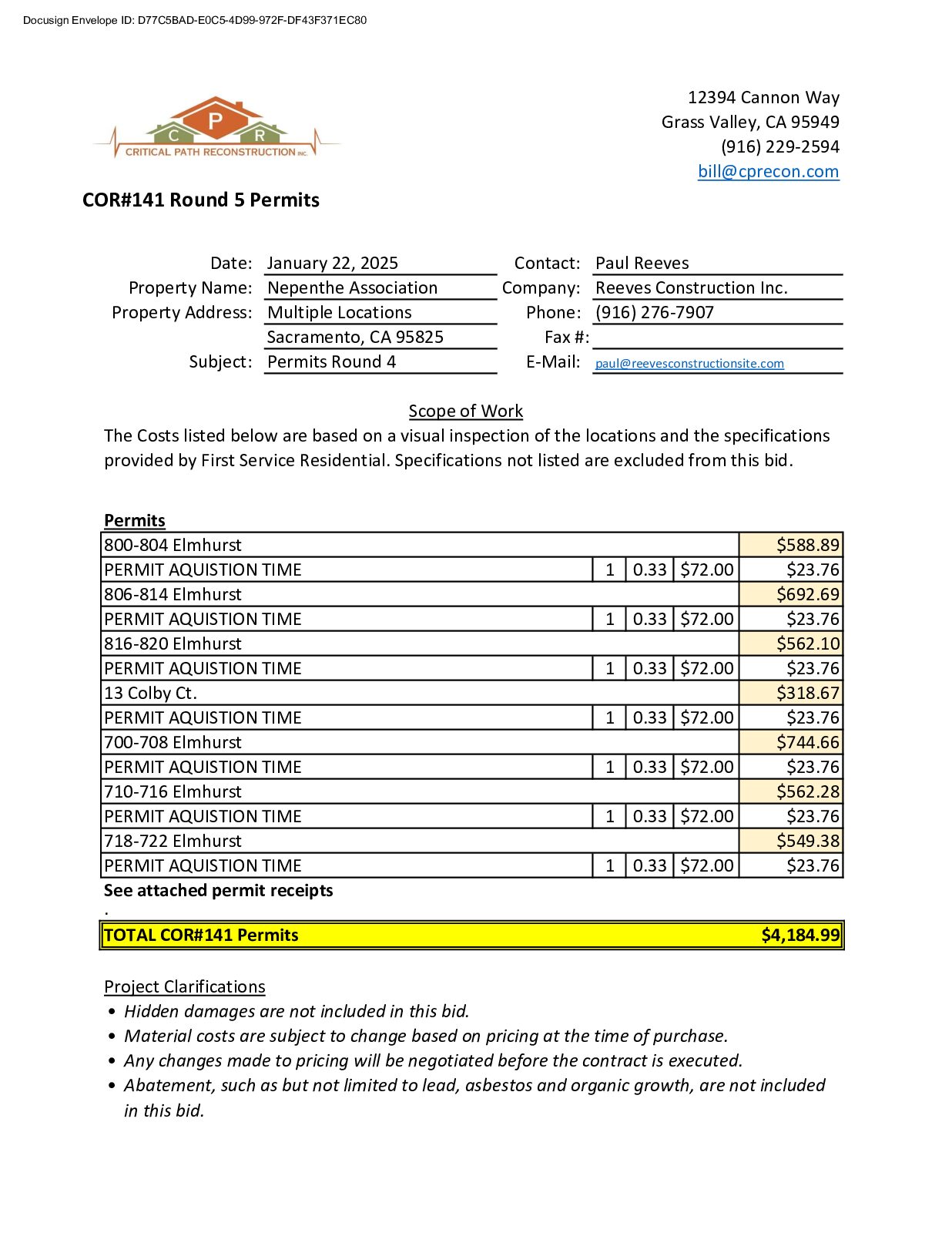 CPR – Phase 2 Change Order – #141