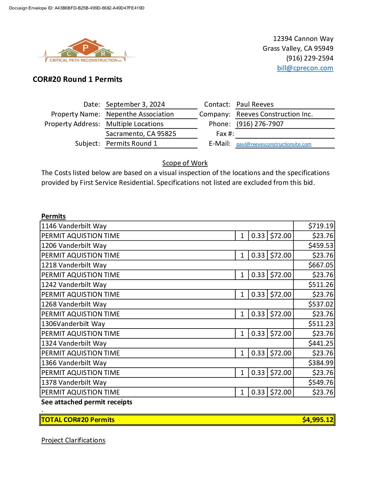 CPR – Phase 2 Change Order – #20