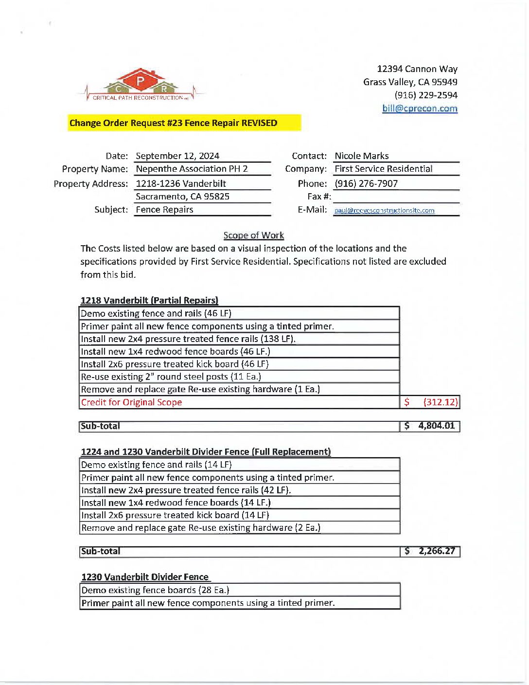 CPR – Phase 2 Change Order – #23