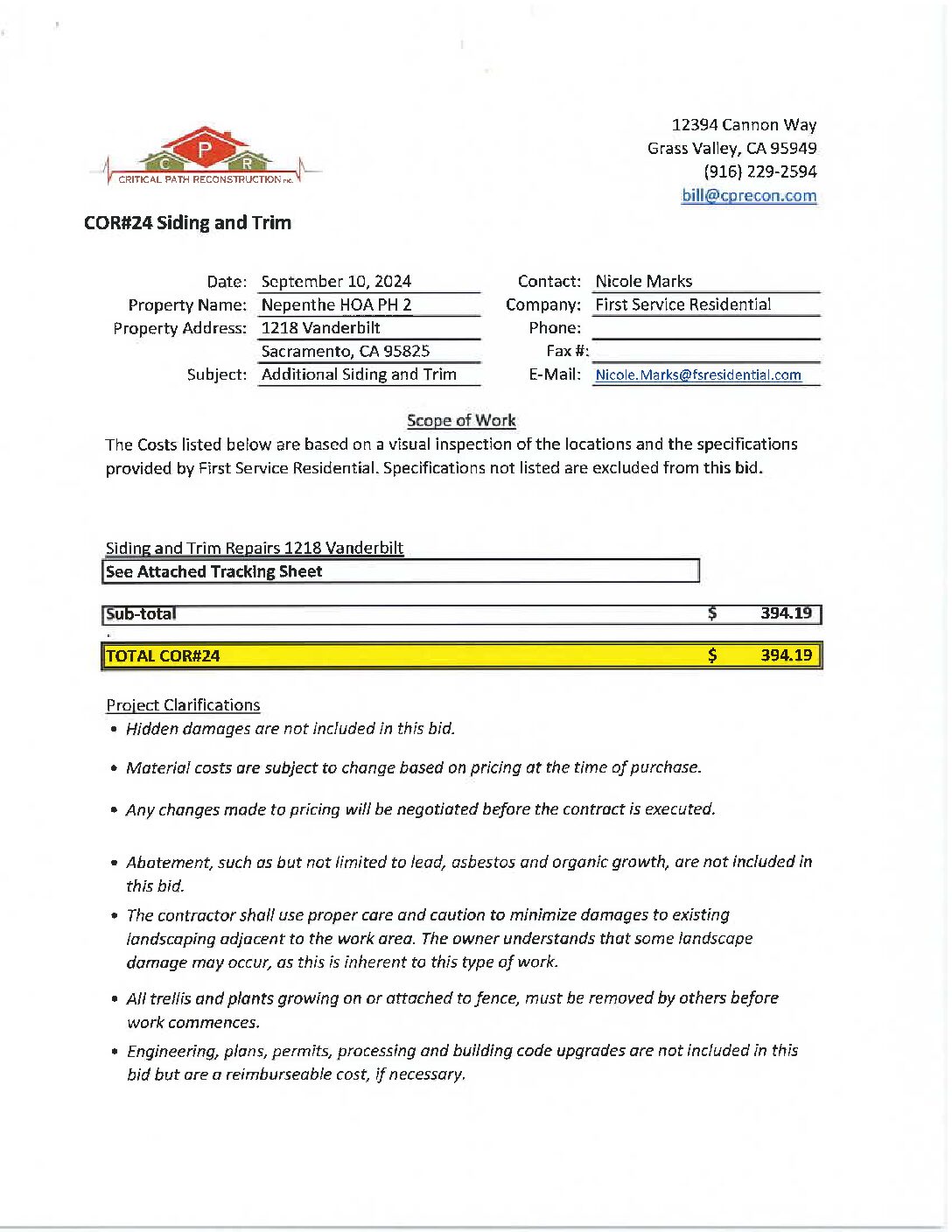 CPR – Phase 2 Change Order – #24