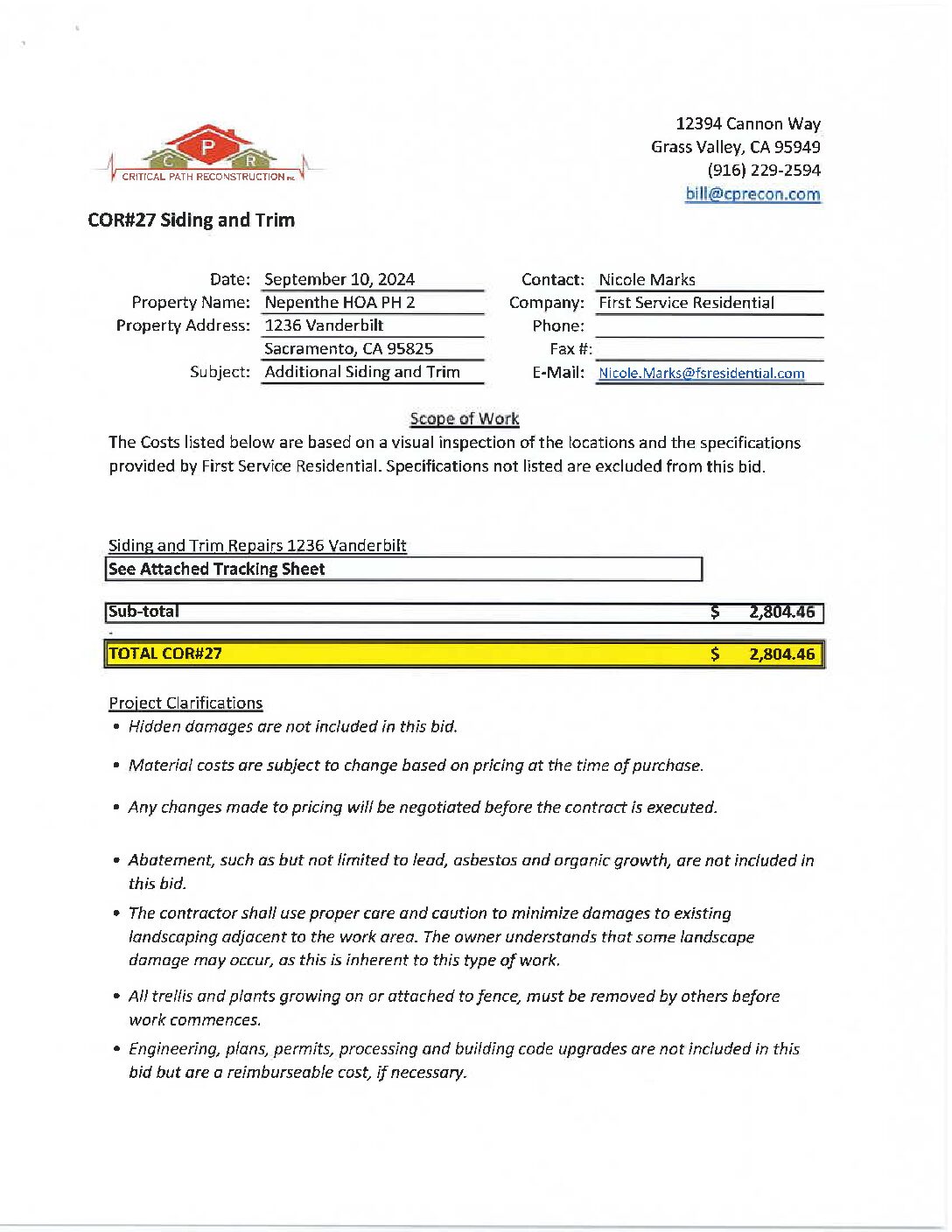 CPR – Phase 2 Change Order – #27