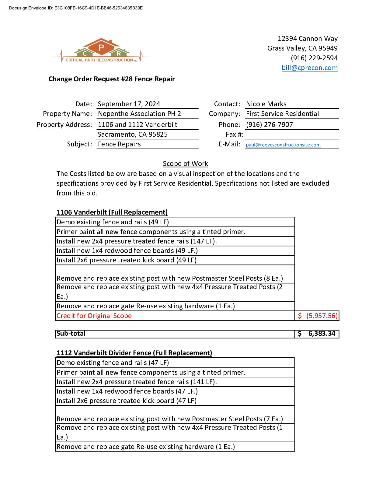 CPR – Phase 2 Change Order – #28