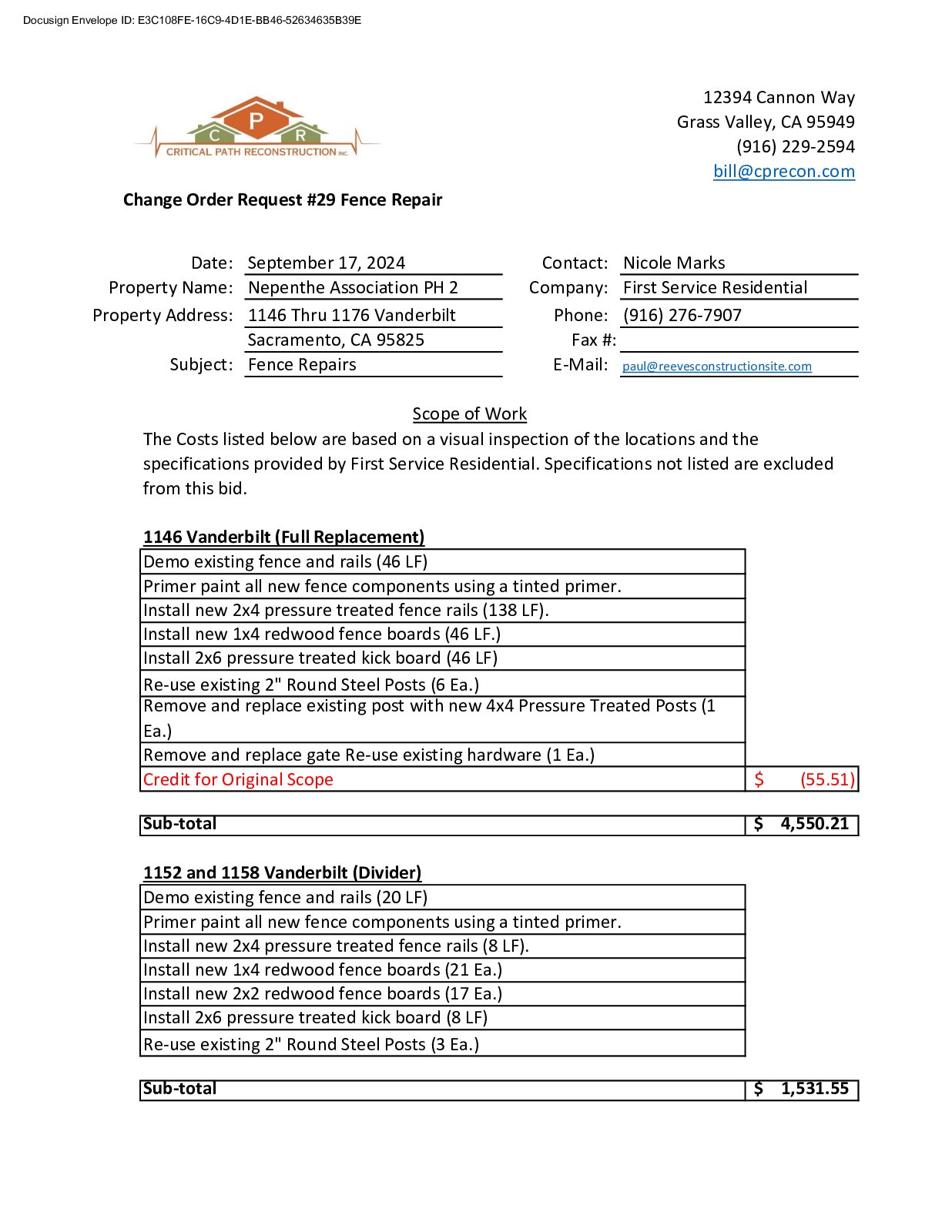 CPR – Phase 2 Change Order – #29