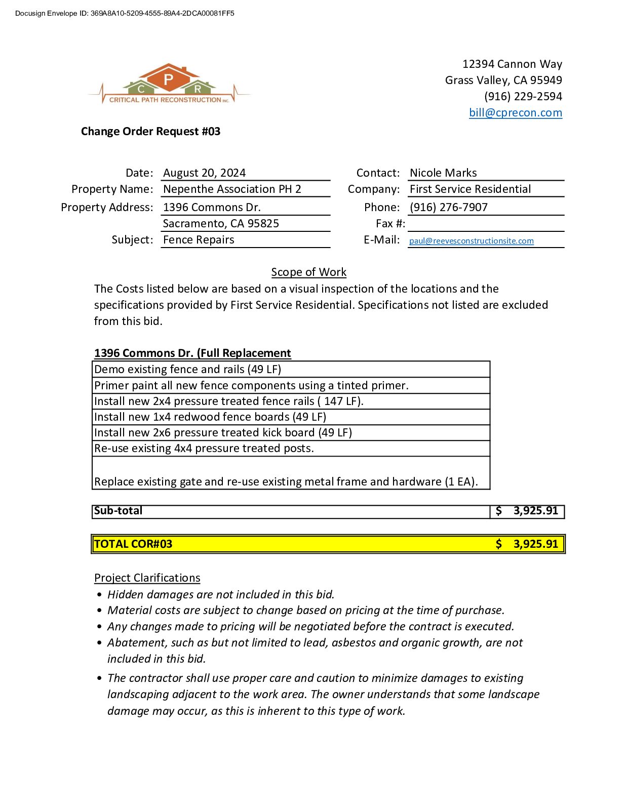 CPR – Phase 2 Change Order – #3