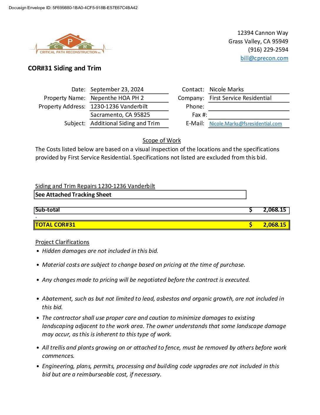 CPR – Phase 2 Change Order – #31