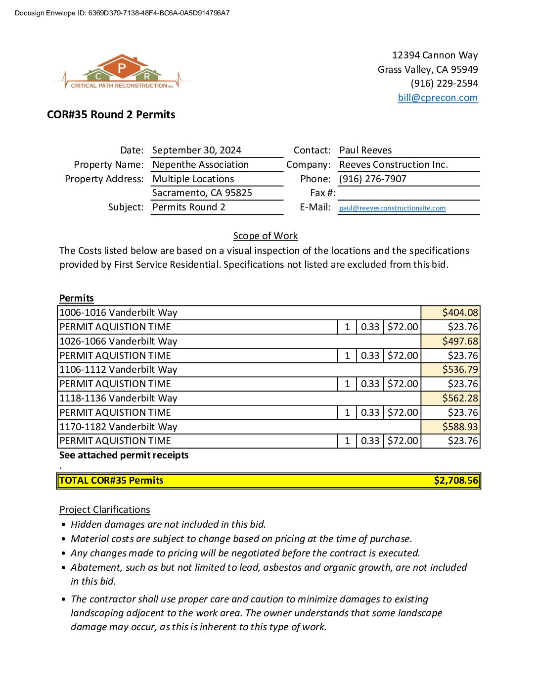 CPR – Phase 2 Change Order – #35