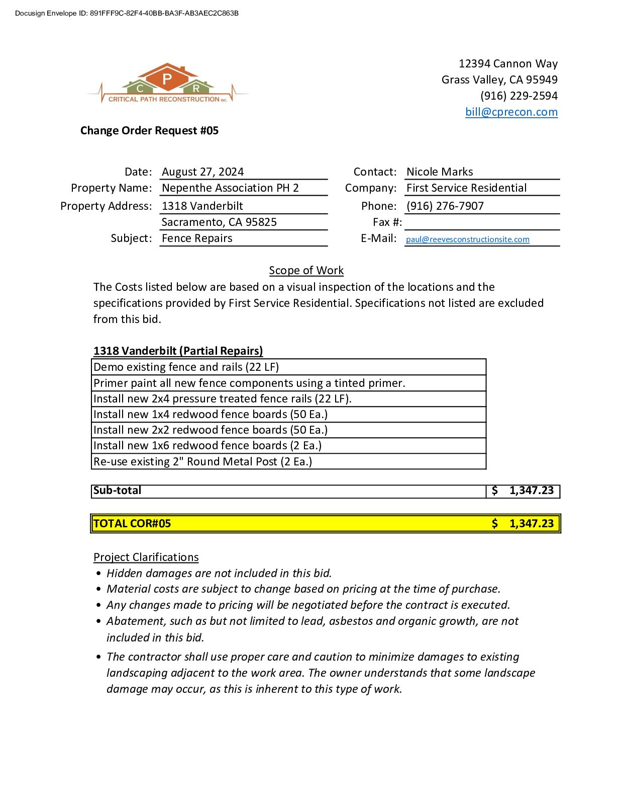 CPR – Phase 2 Change Order – #5