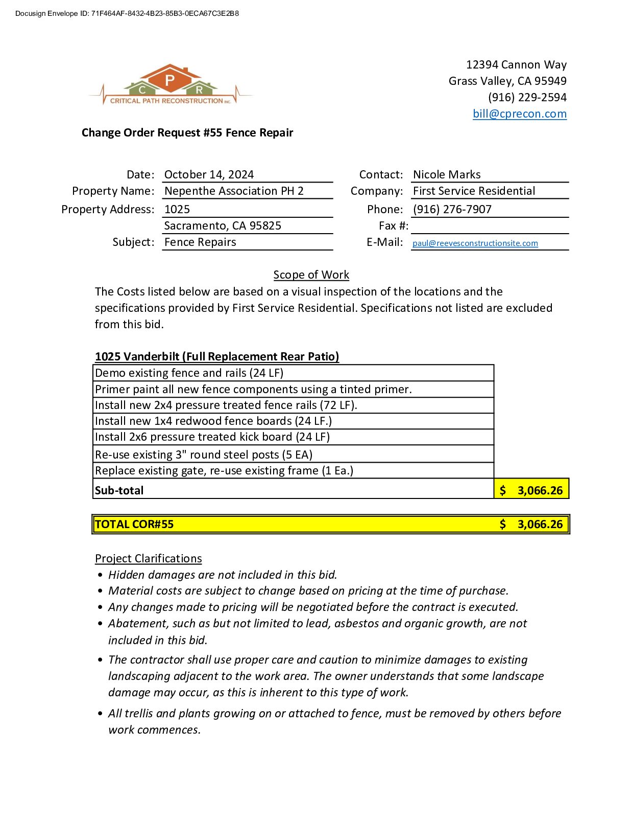 CPR – Phase 2 Change Order – #55