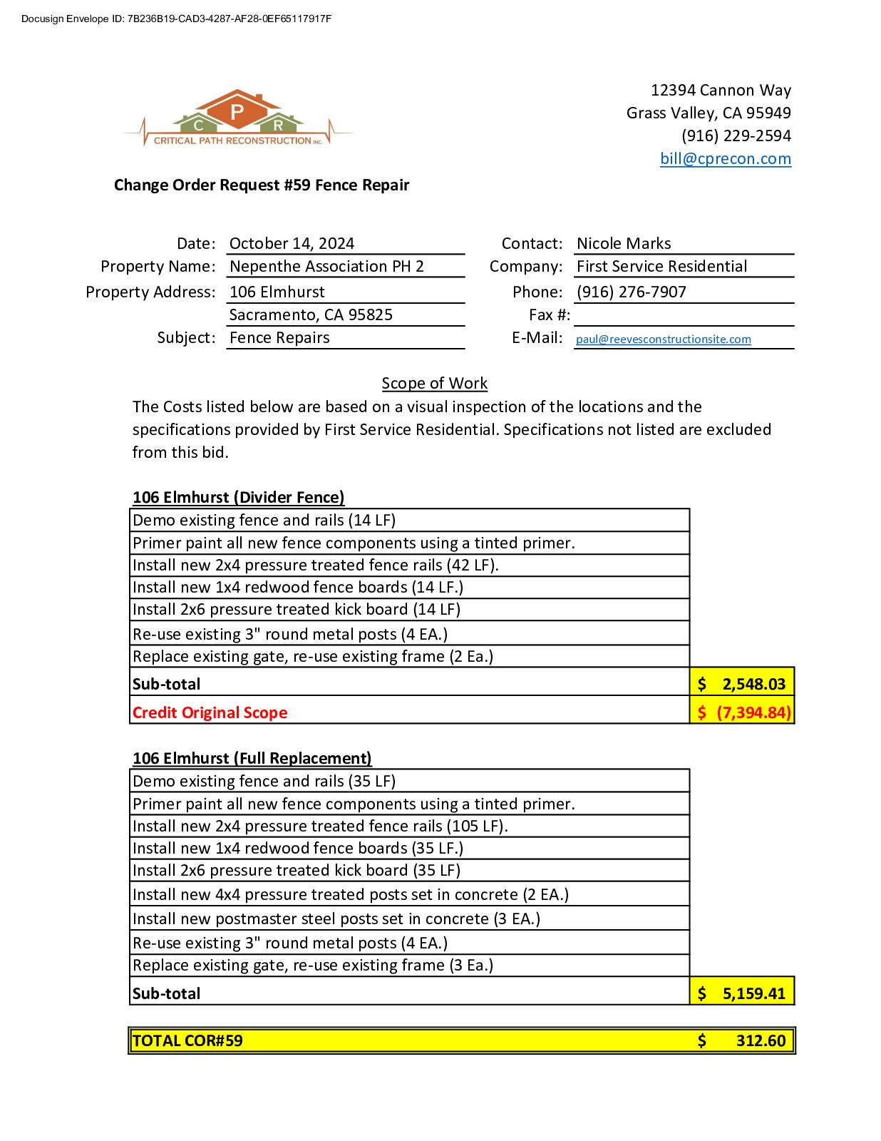 CPR – Phase 2 Change Order – #59