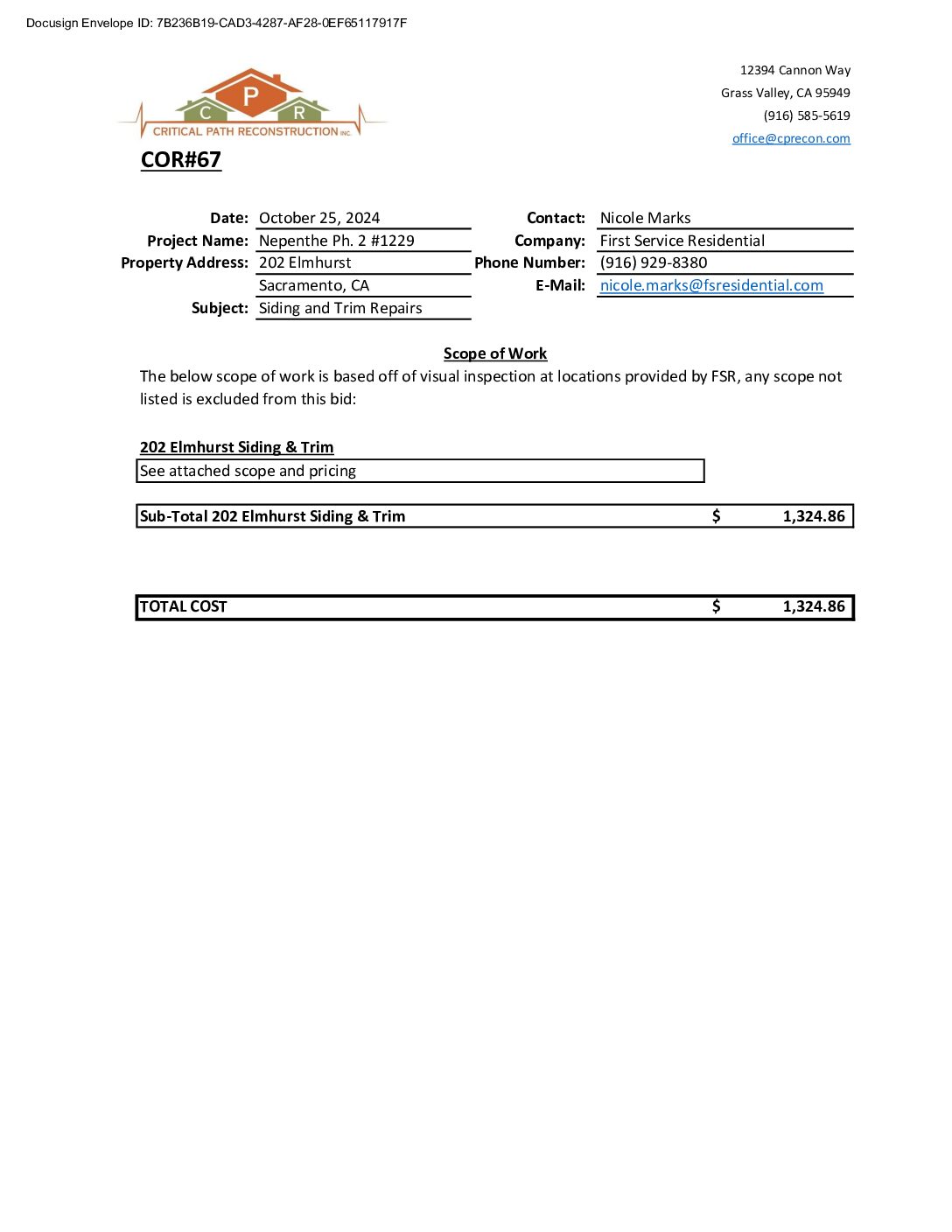 CPR – Phase 2 Change Order – #67
