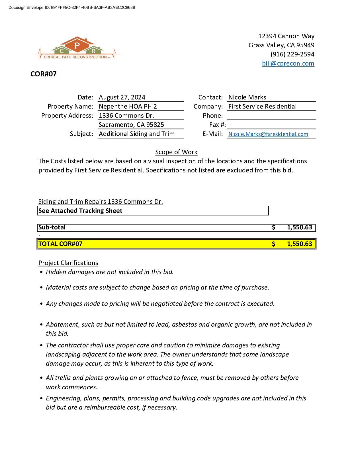 CPR – Phase 2 Change Order – #7