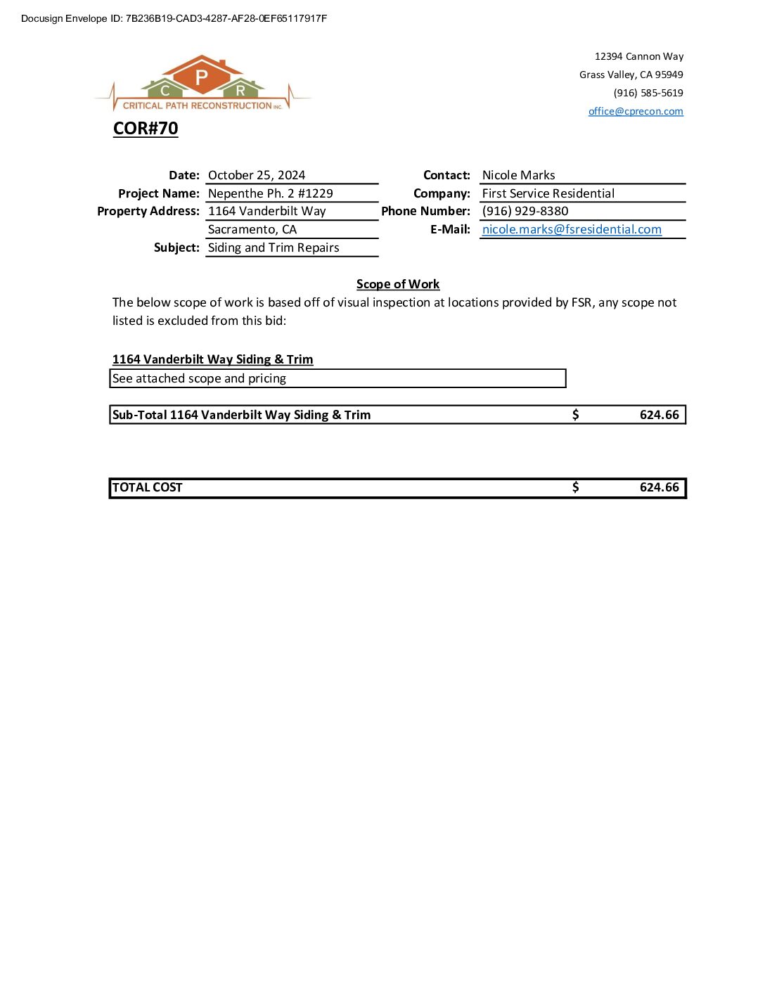 CPR – Phase 2 Change Order – #70