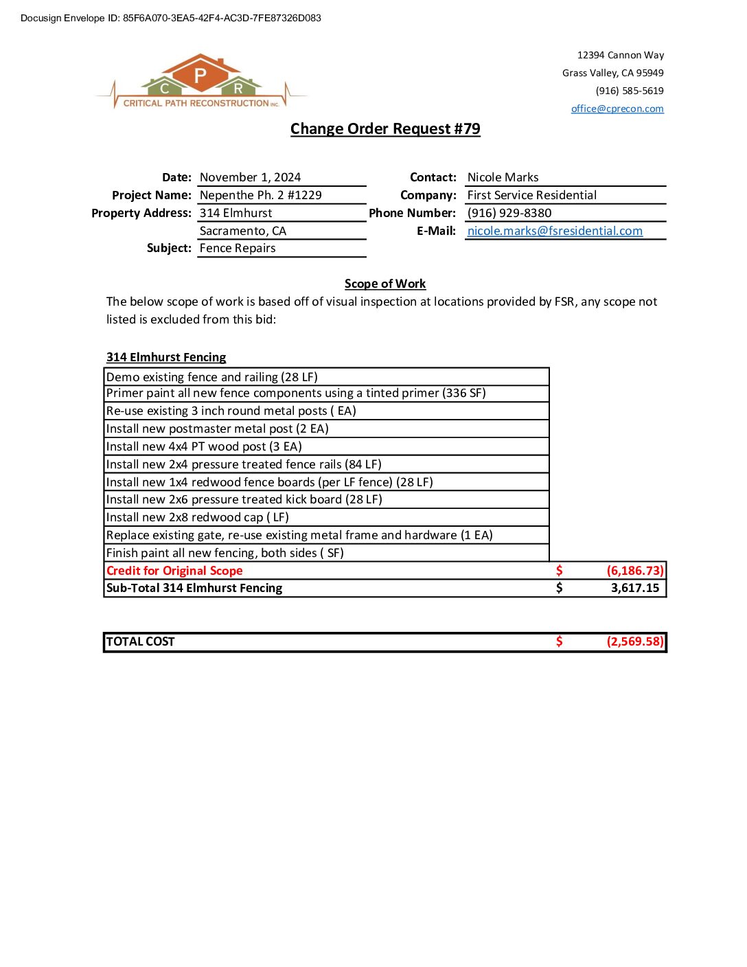CPR – Phase 2 Change Order – #79