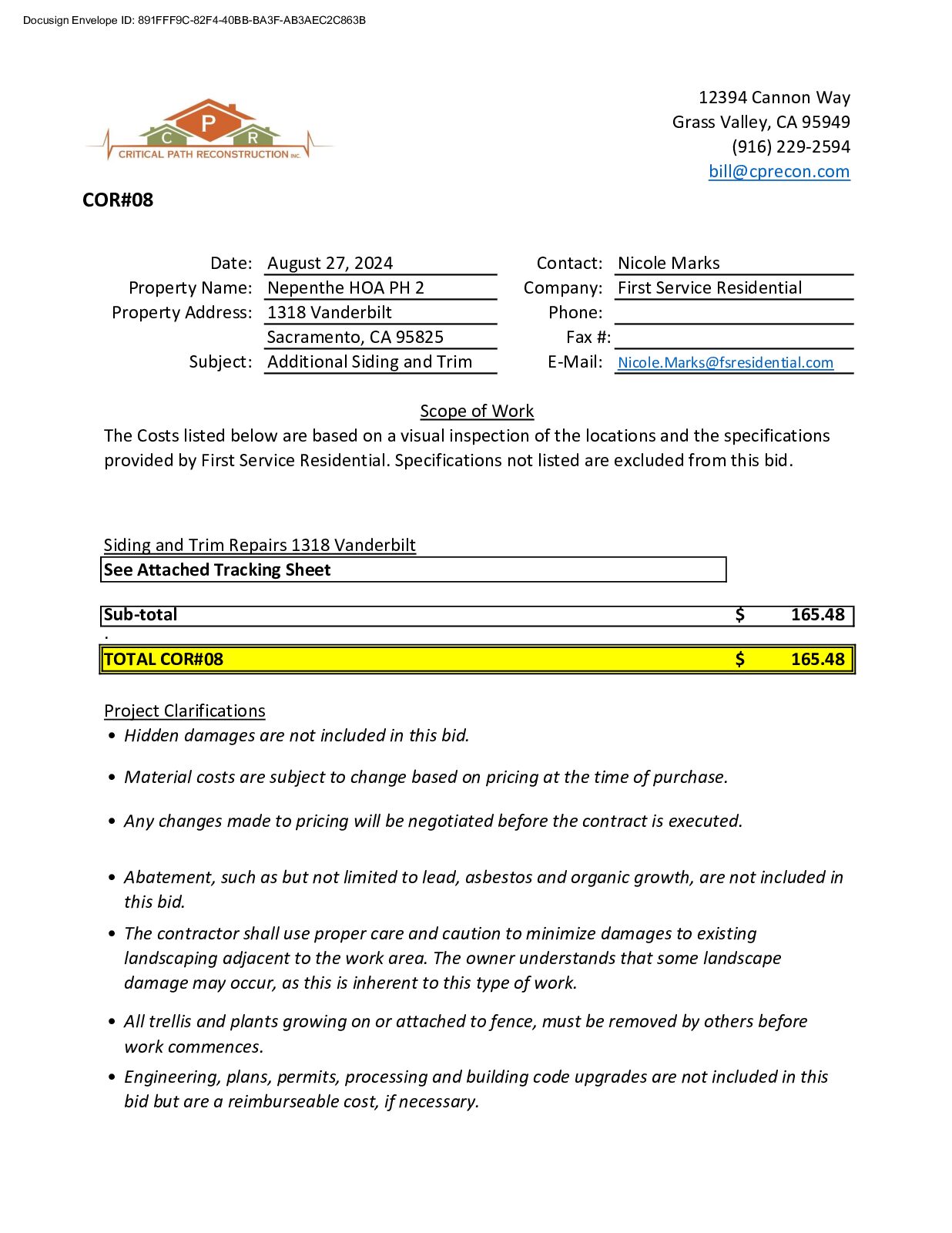 CPR – Phase 2 Change Order – #8
