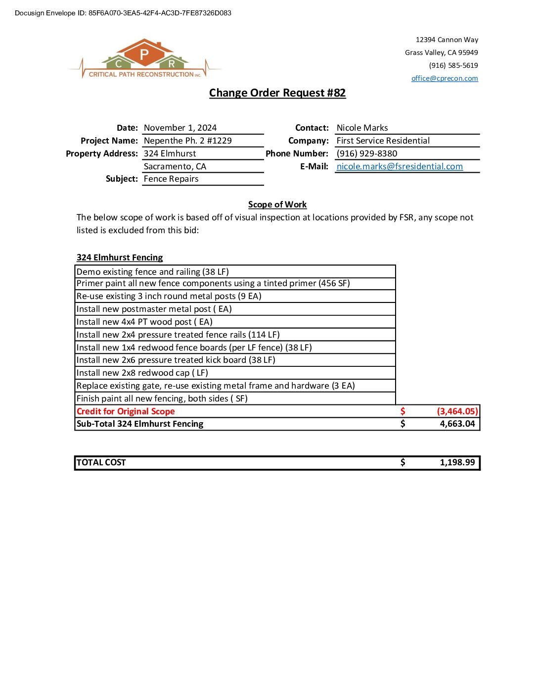 CPR – Phase 2 Change Order – #82