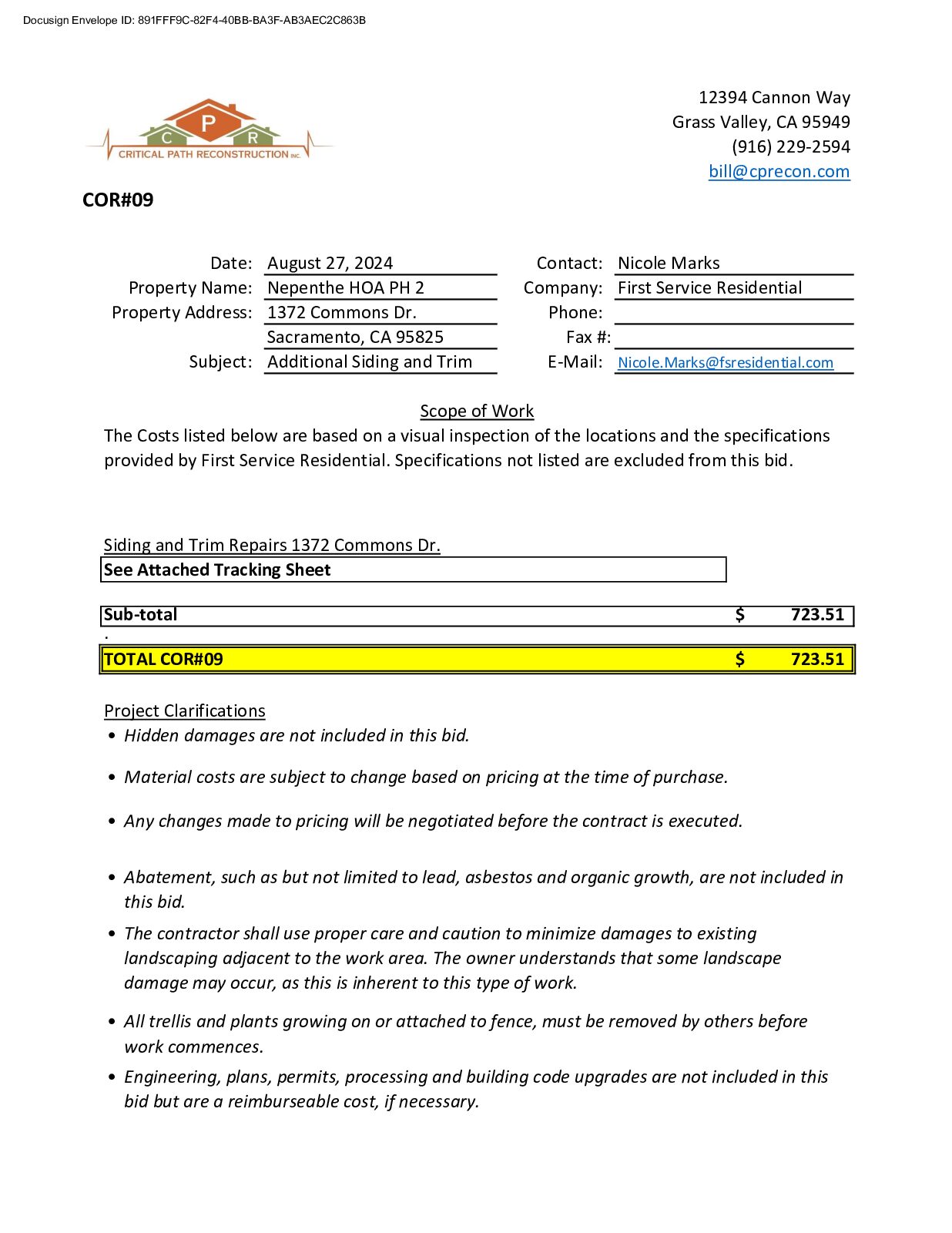 CPR – Phase 2 Change Order – #9