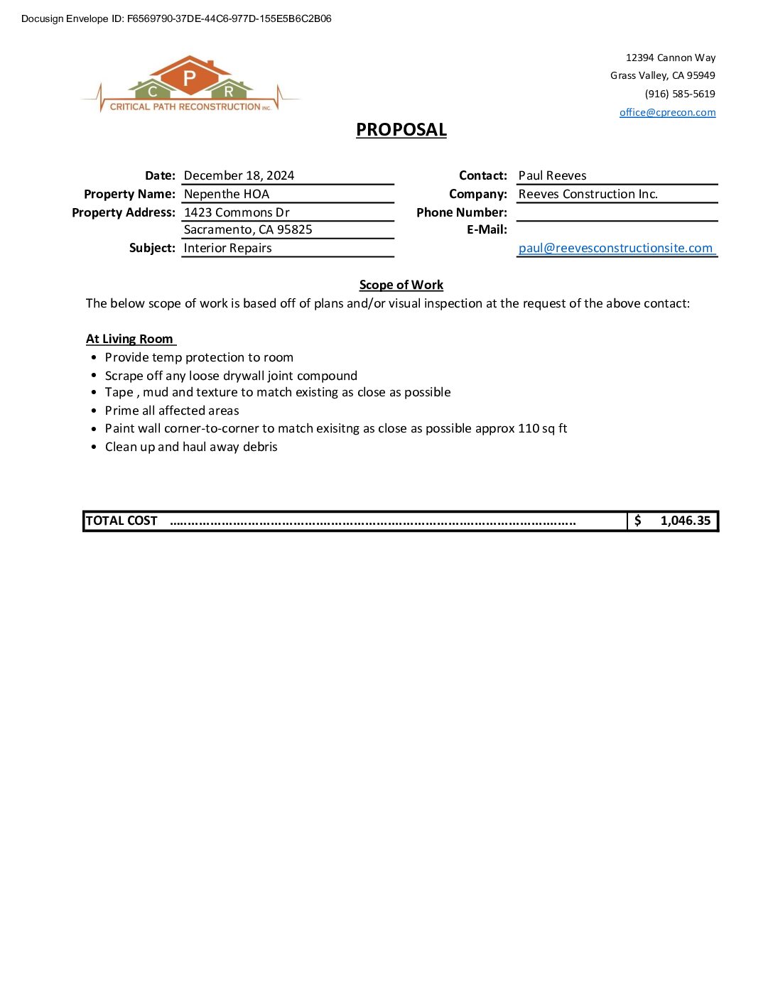CPR – Drywall – 1423 Commons