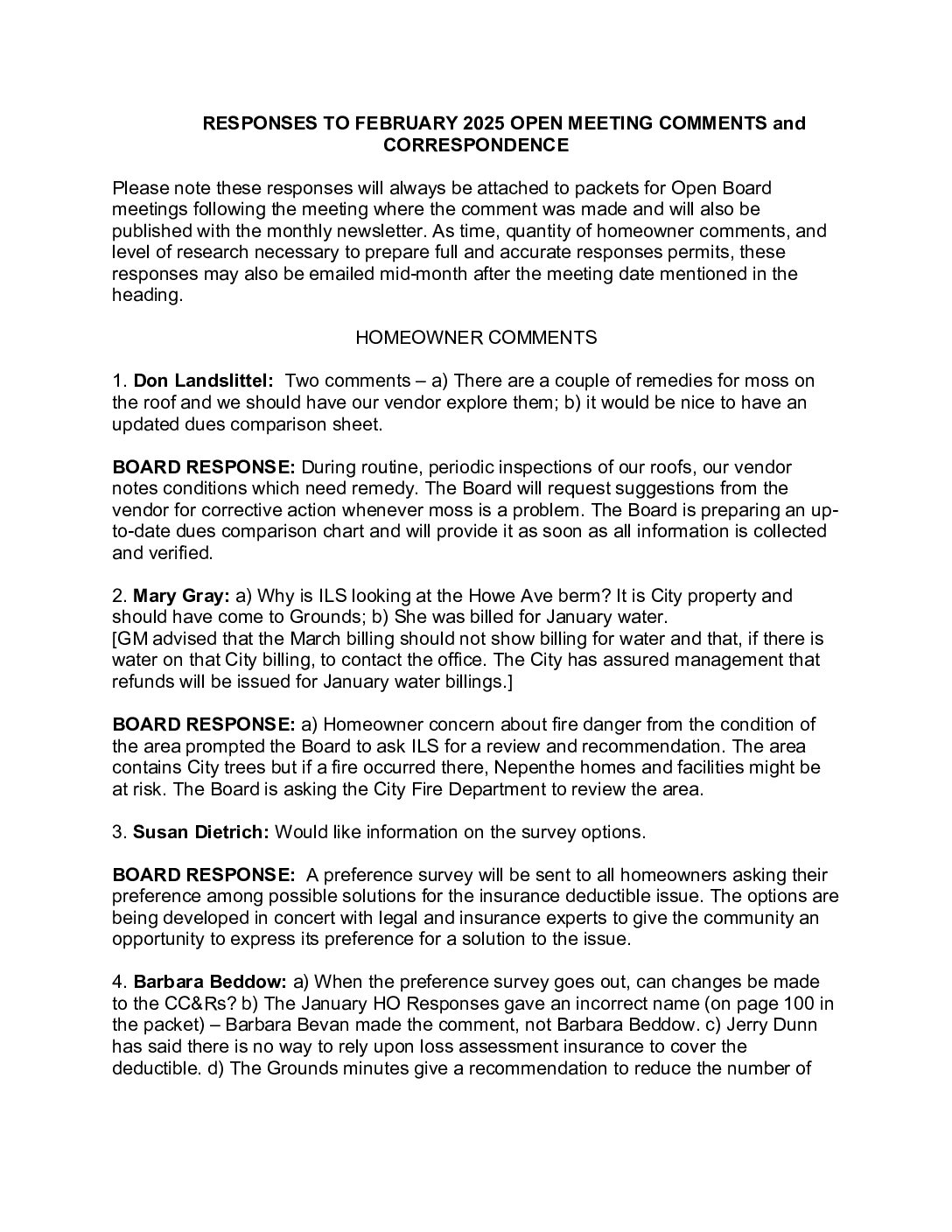 Homeowner Responses – February 2025