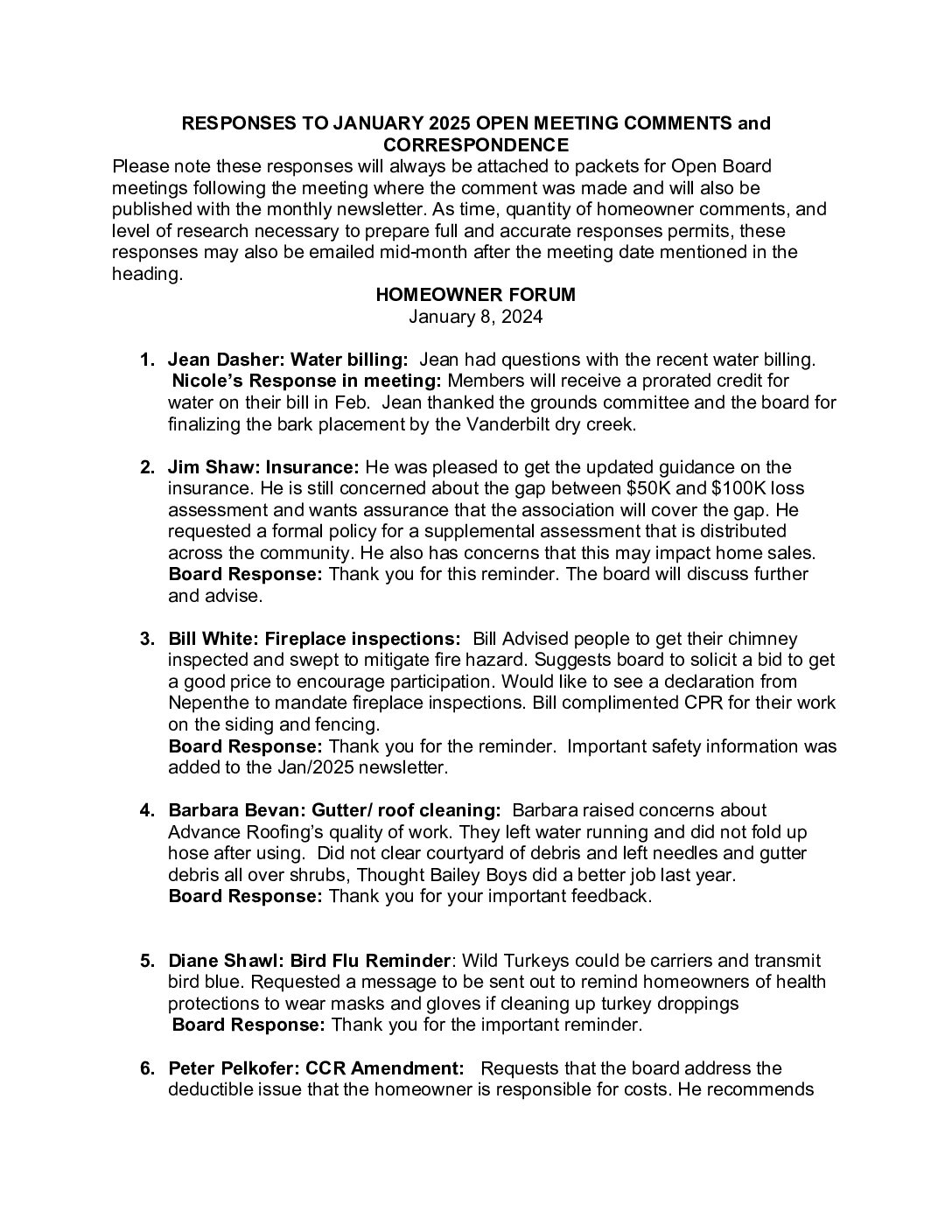 Homeowner Responses – January 2025