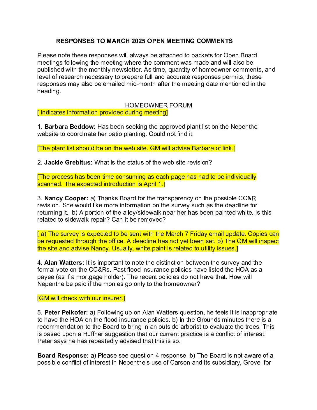 Homeowner Responses – March 2025