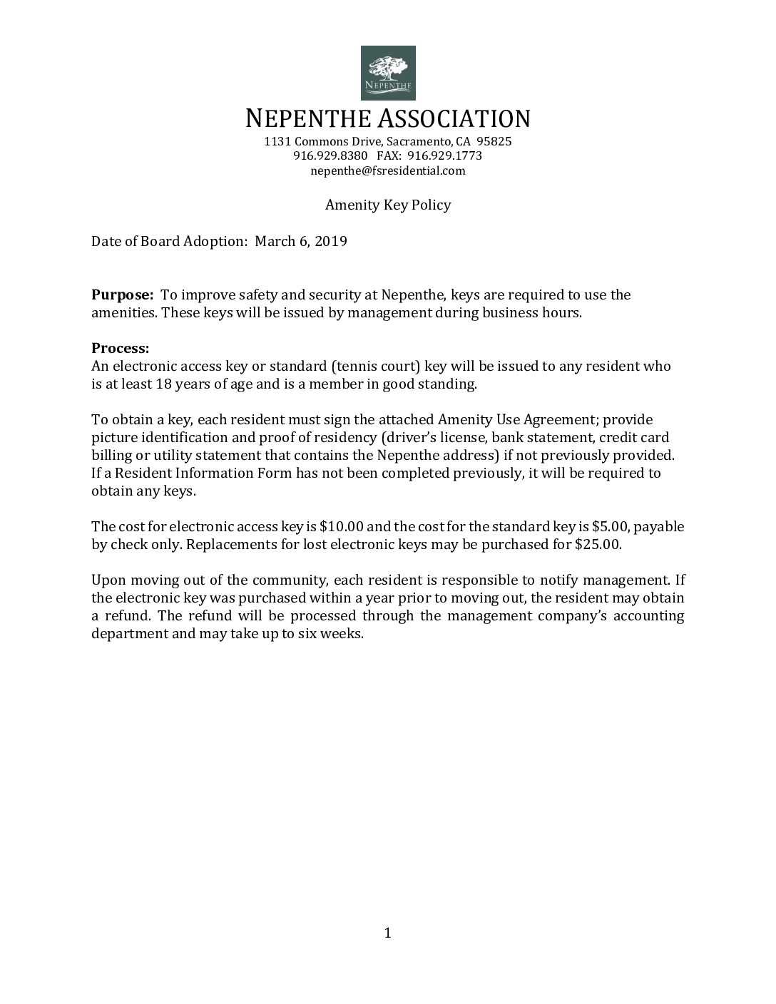 Amenity Key Policy
