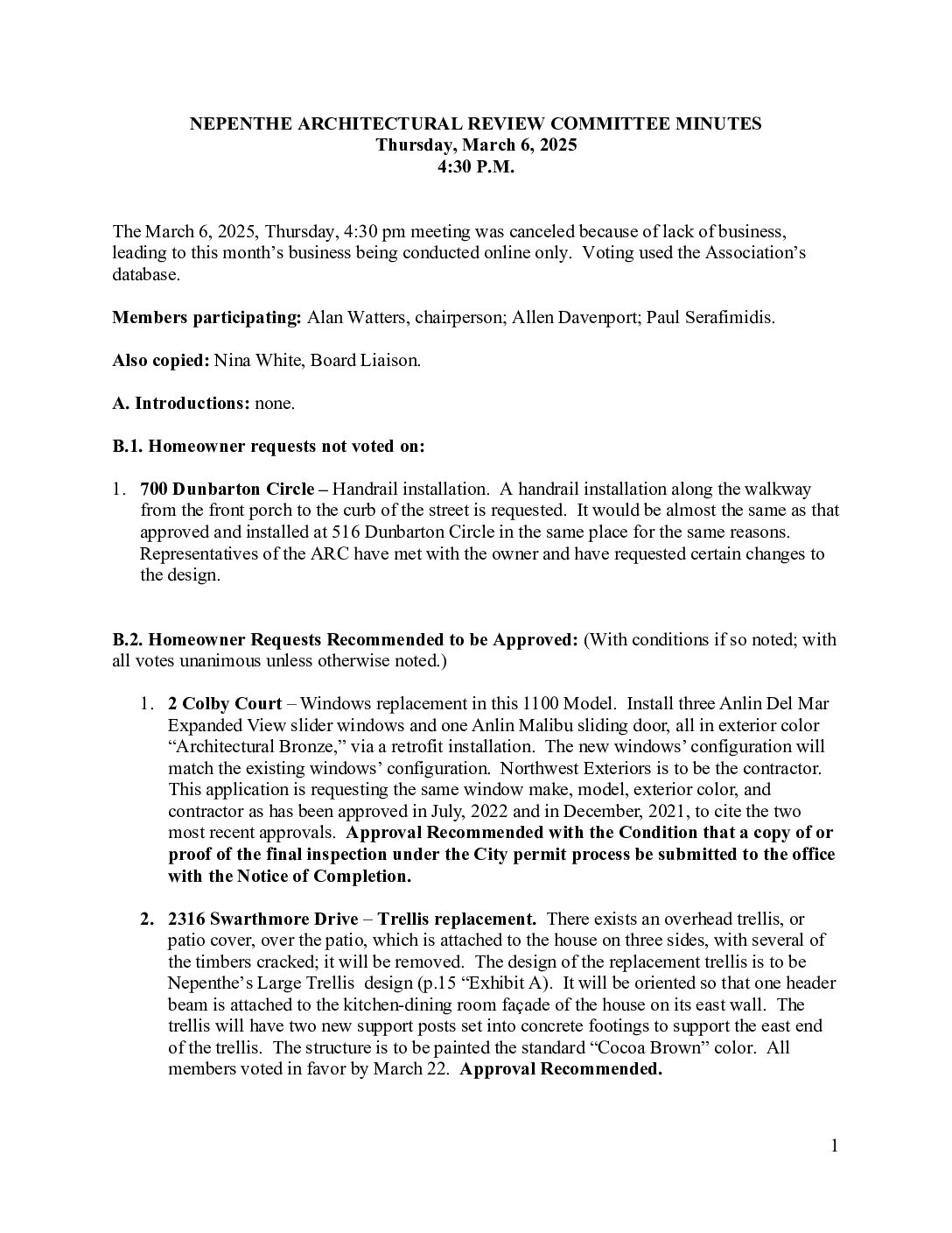 Architecture Committee Minutes – March 2025