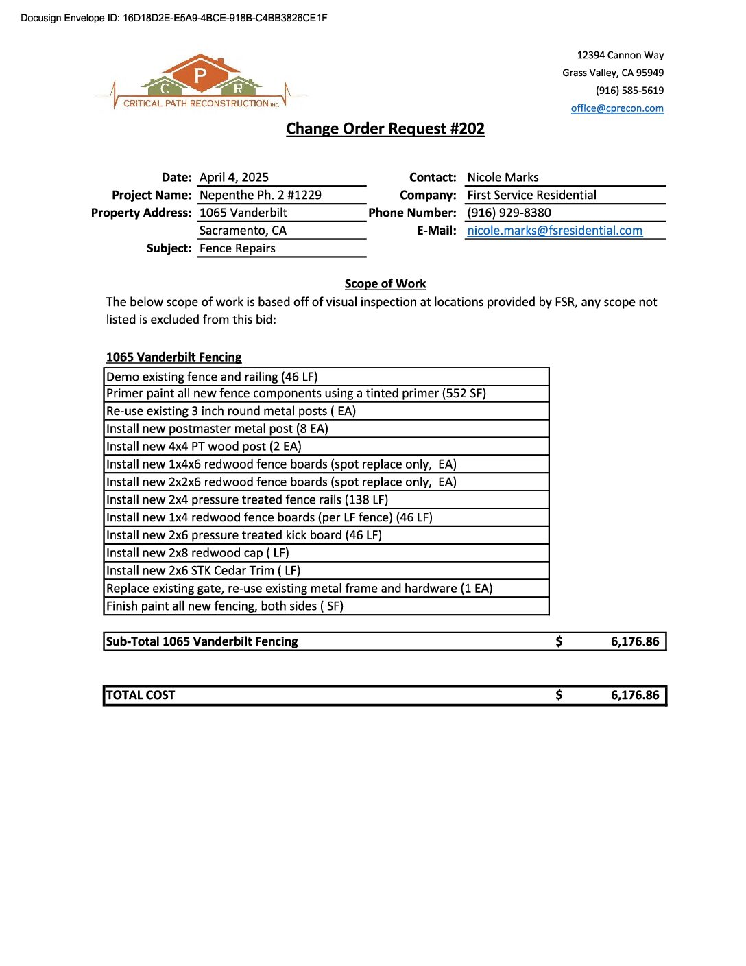 CPR – Phase 2 Change Order – #202