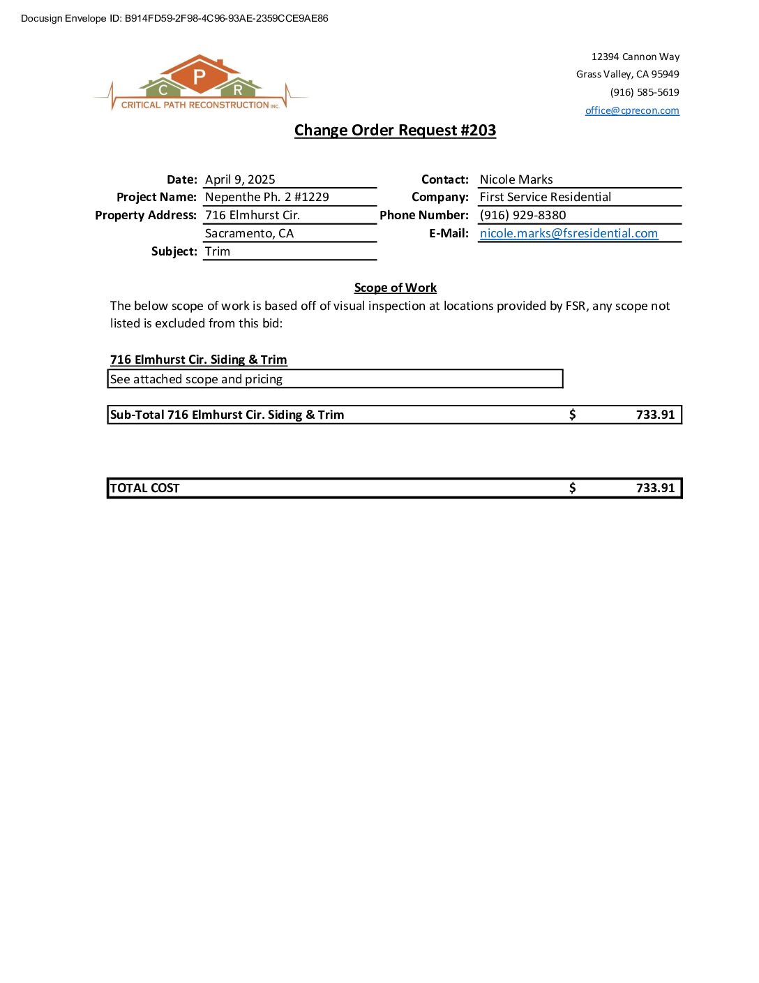 CPR – Phase 2 Change Order – #203