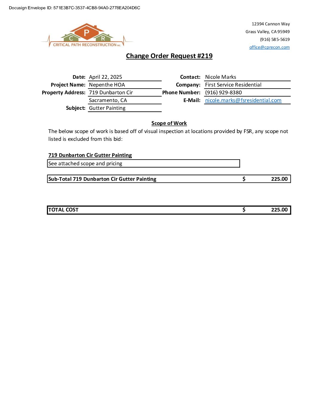 CPR – Phase 2 Change Order – #219