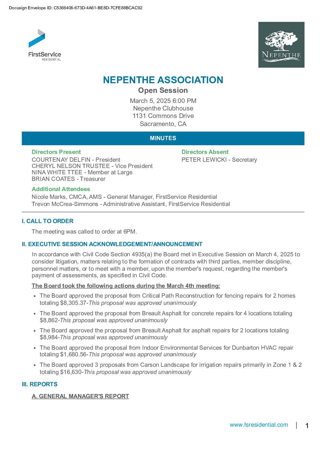 Open Session Meeting Minutes – March 2025