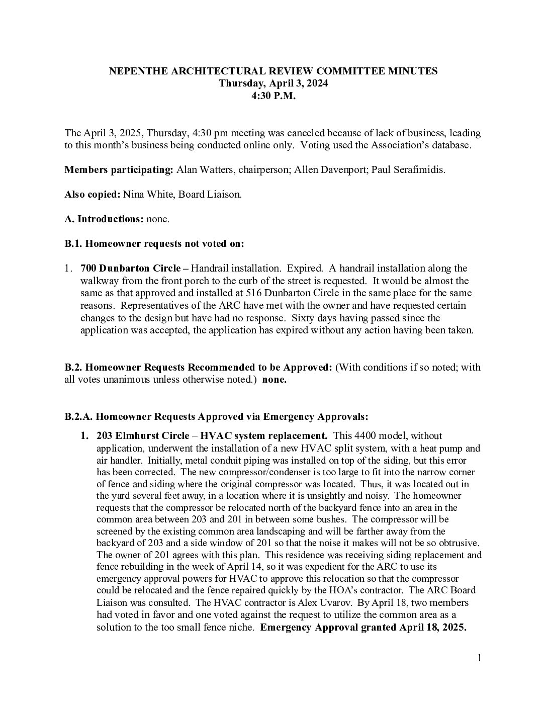 Architecture Committee Minutes – April 2025