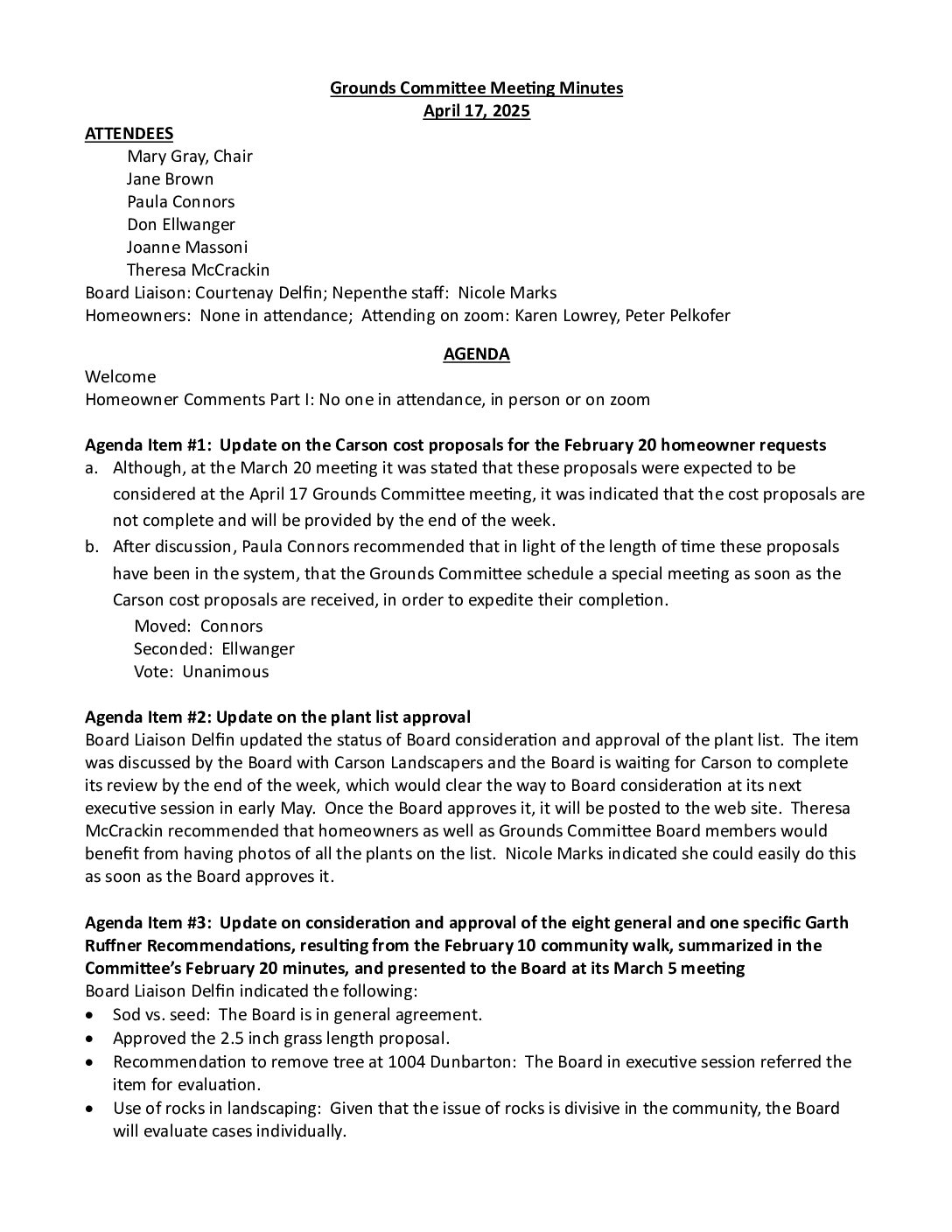 Grounds Committee Minutes – April 2025