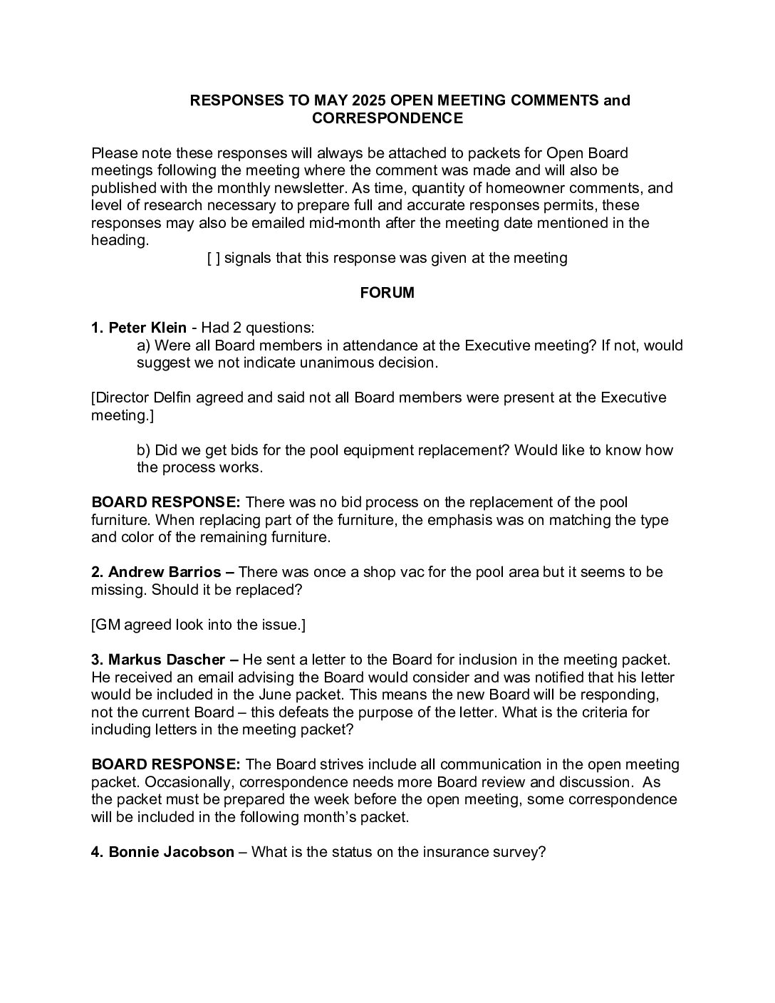 Homeowner Responses – May 2025