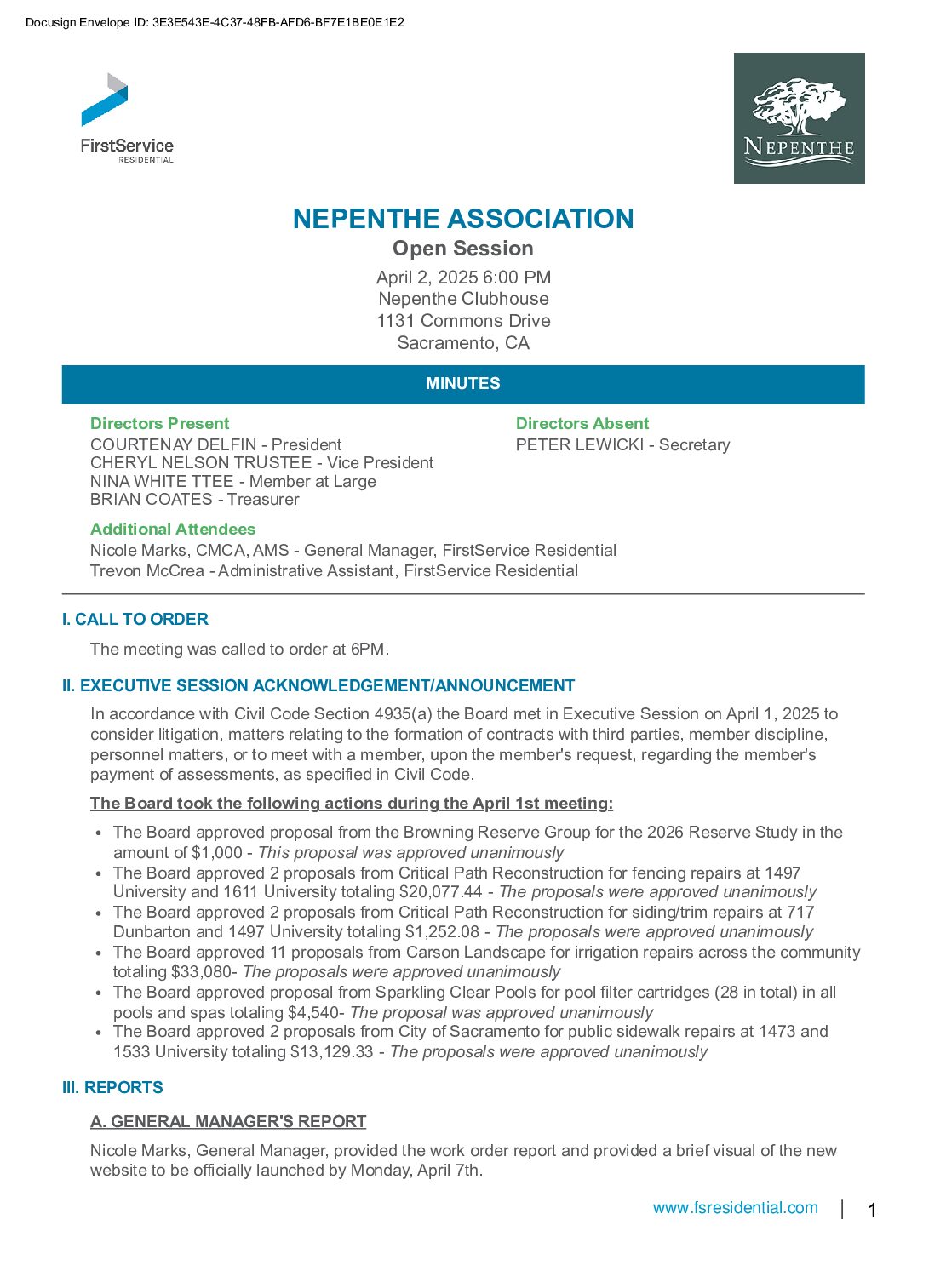 Open Session Meeting Minutes – April 2025