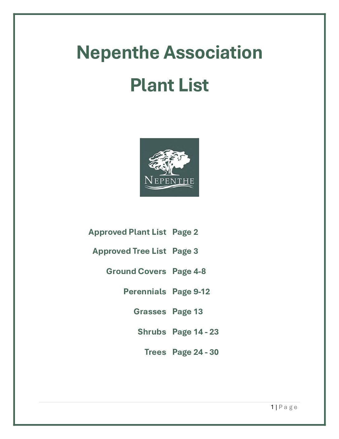 Plant List – Adopted May 2025
