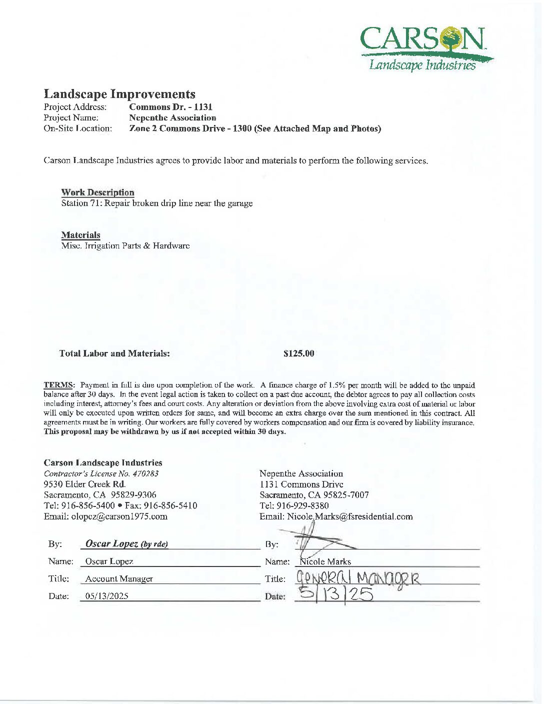 Carson Landscape – Irrigation Repairs – Zone 2, Station 71