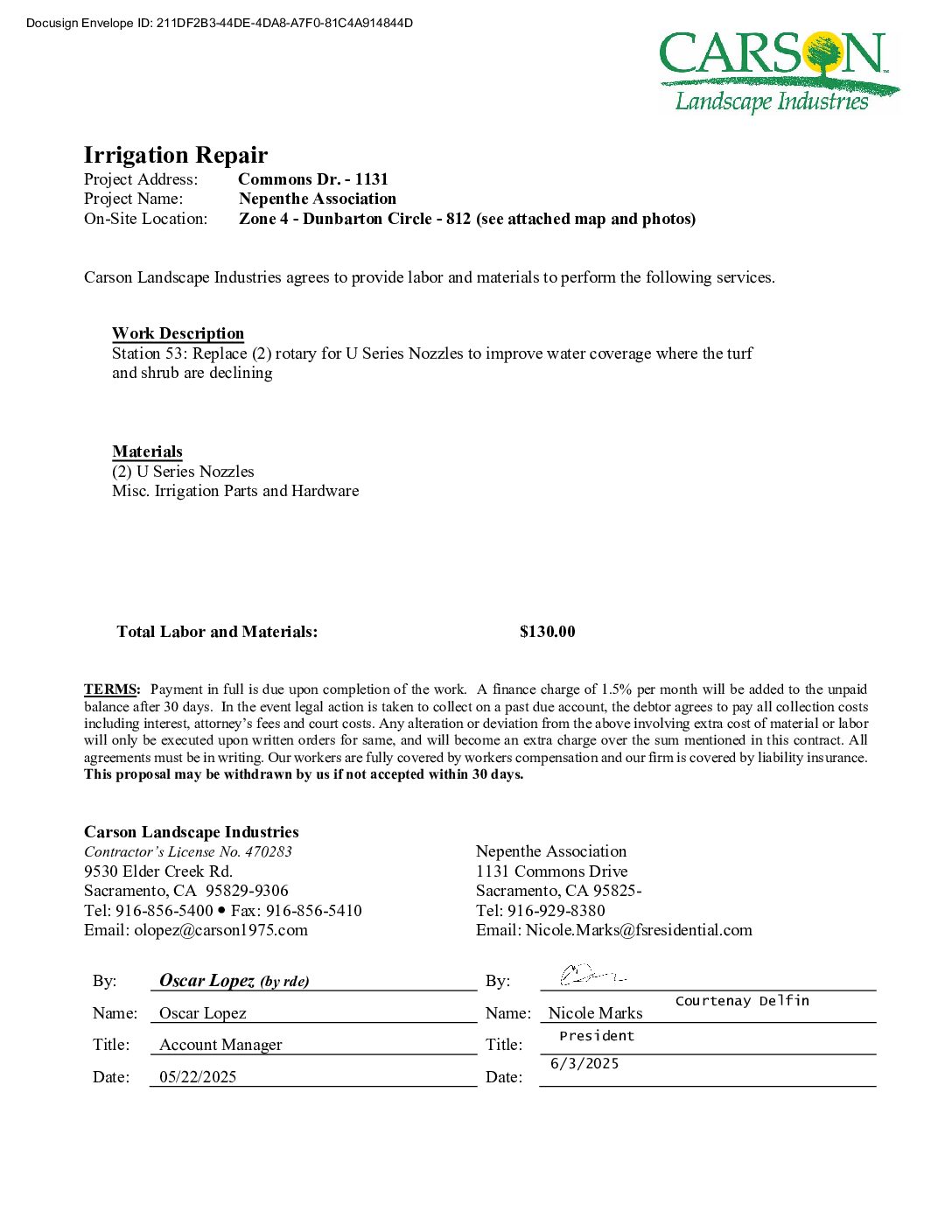 Carson Landscape – Irrigation Repairs – Zone 4, Station 53