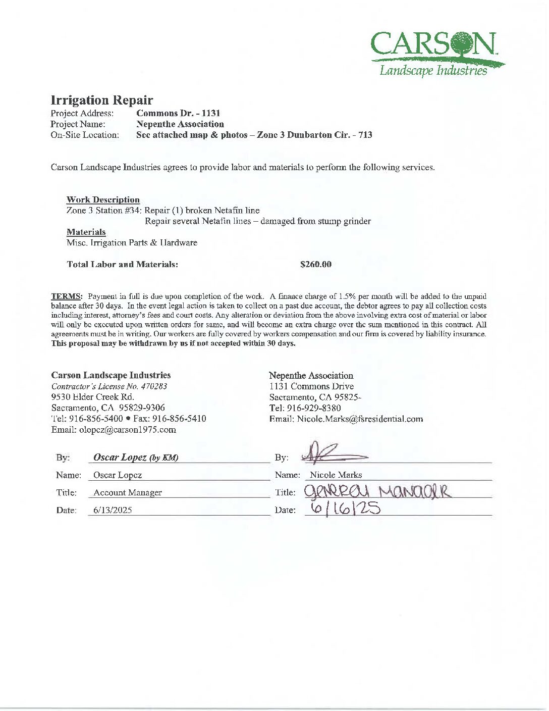 Carson Landscape – Irrigation Repairs – Zone 3, Station 34