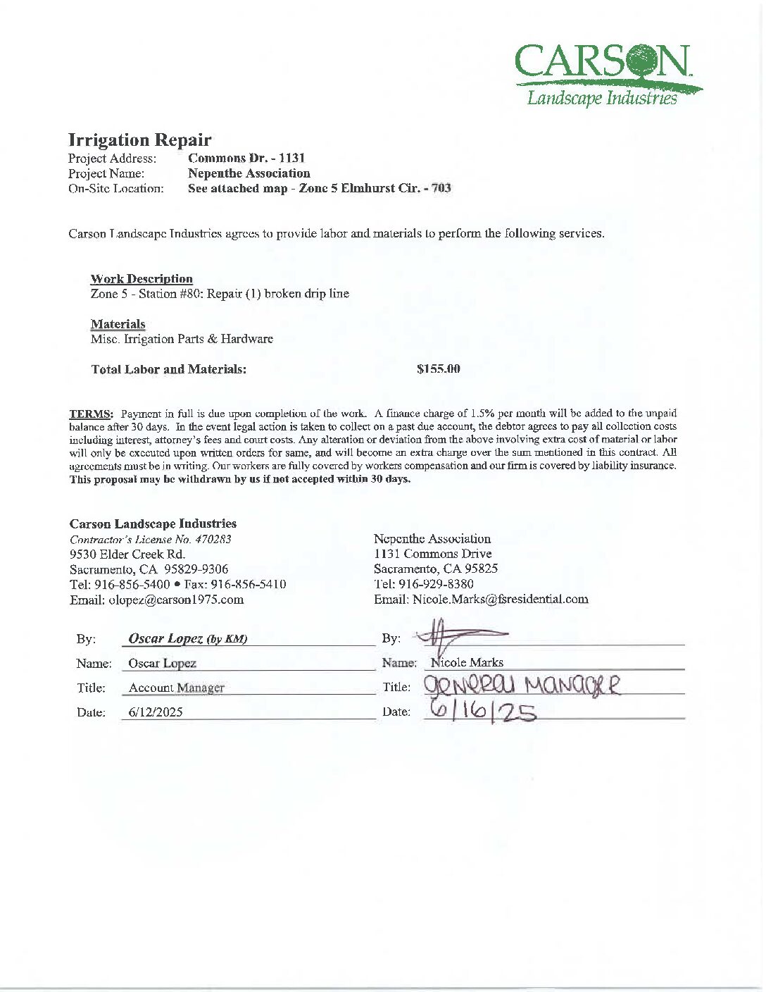 Carson Landscape – Irrigation Repairs – Zone 5, Station 80