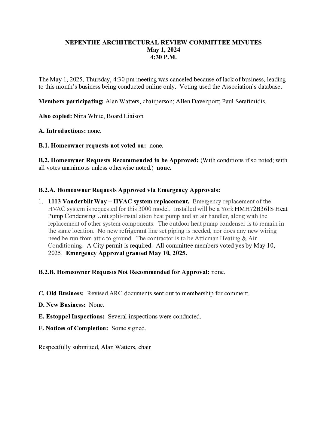 Architecture Committee Minutes – May 2025