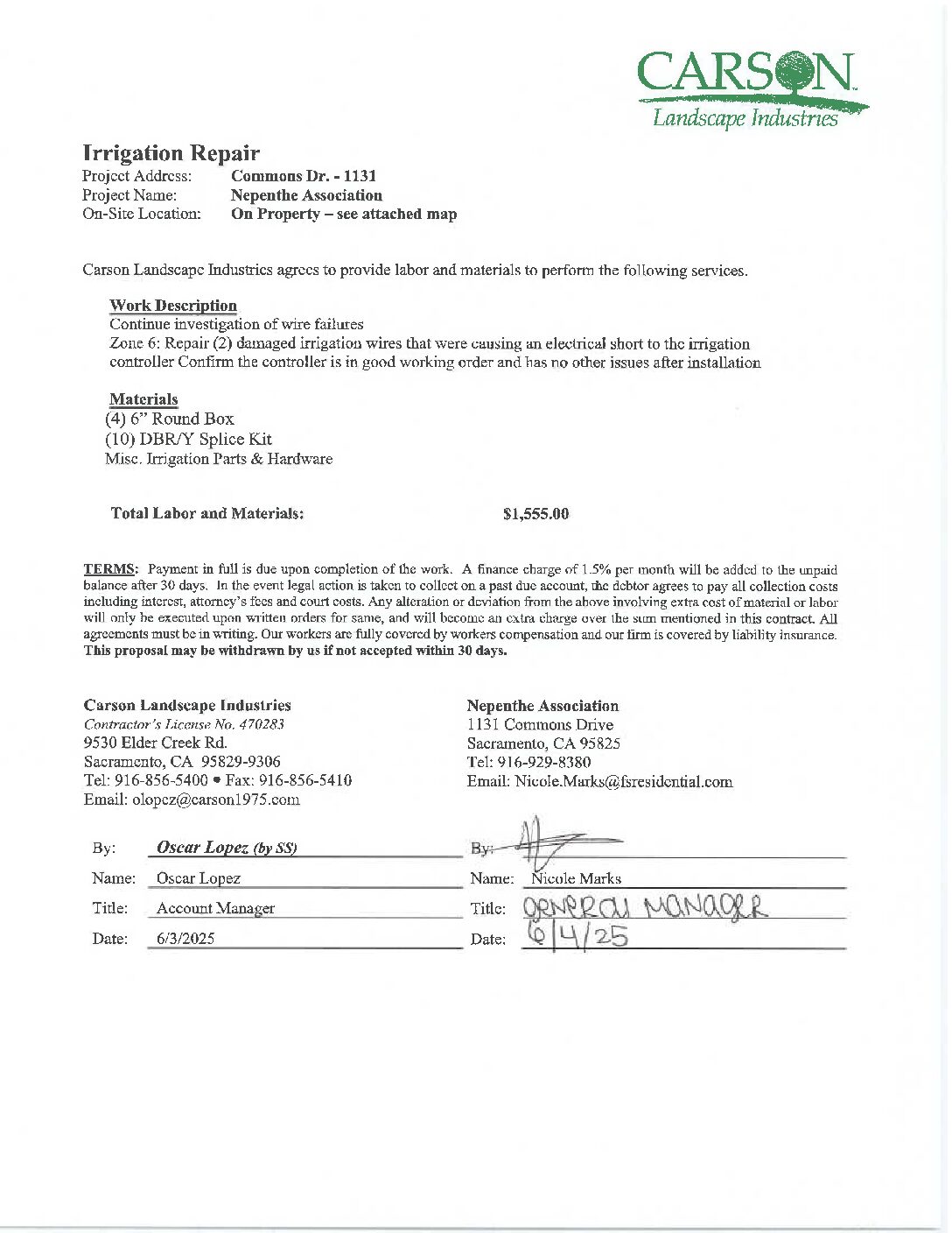 Carson Landscape – Irrigation Repairs – Zone 6 Wire Failures