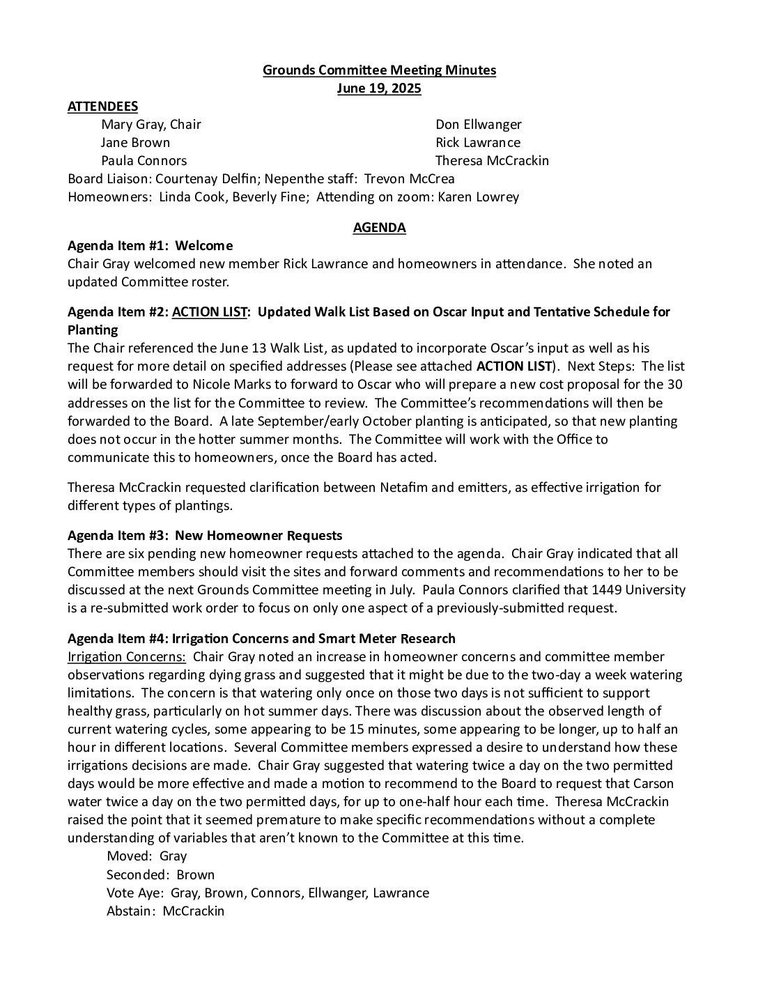 Grounds Committee Minutes – June 2025