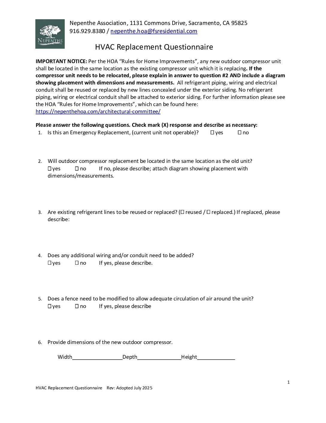 HVAC Application Questionnaire – Updated July 2025