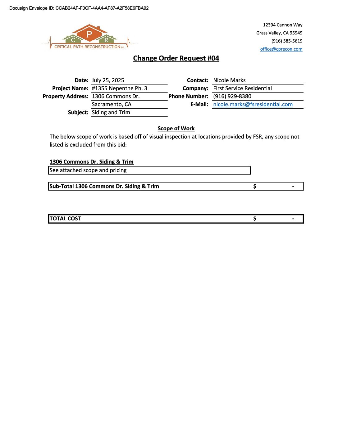 CPR – Phase 3 Change Order – #4
