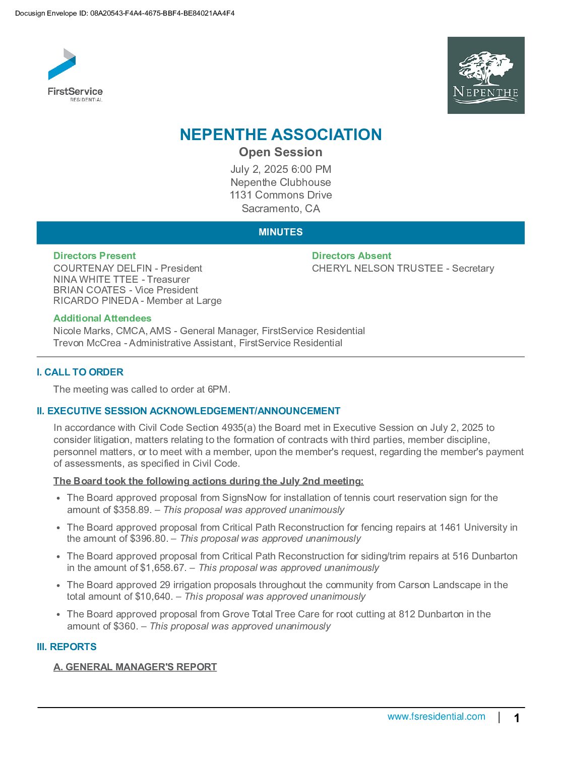 Open Session Meeting Minutes – July 2025